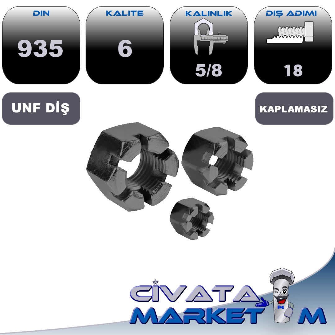 5/8 - 18 UNF TAÇLI SOMUN DIN935 (KAPLAMASIZ)