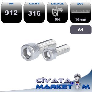 M4*16 İMBUS CİVATA DIN 912 A4 316