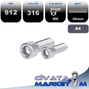 M8*40 İMBUS CİVATA DIN 912 A4 316