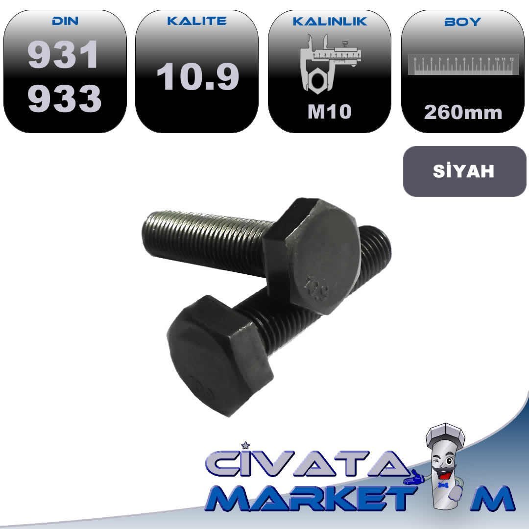 M10*260 ANAHTAR BAŞ CİVATA DIN 931-933 10,9