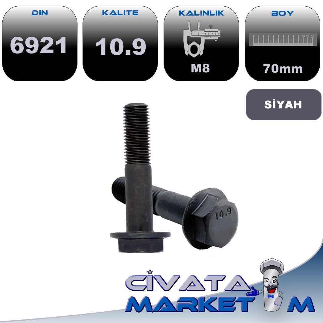 M8*70 FLANŞLI CİVATA DIN 6921 10,9